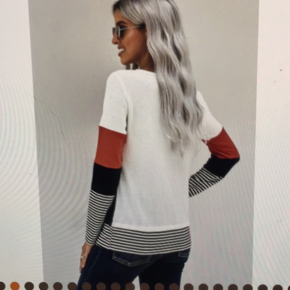 Stylish Colorblock splicing striped red top - Picture 2 of 8